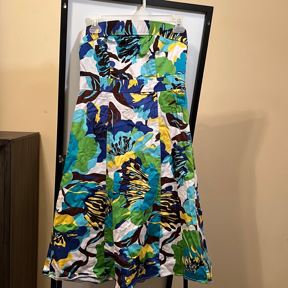 a.n.a A NEW APPROACH multicolored abstract art pattern strapless dress size 8